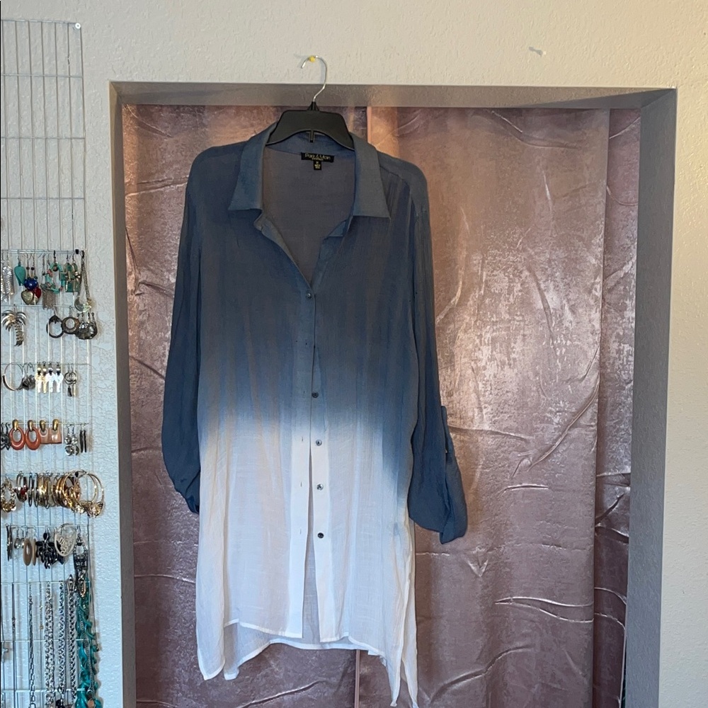 Blue and White Ombre Button-Up Shirt
